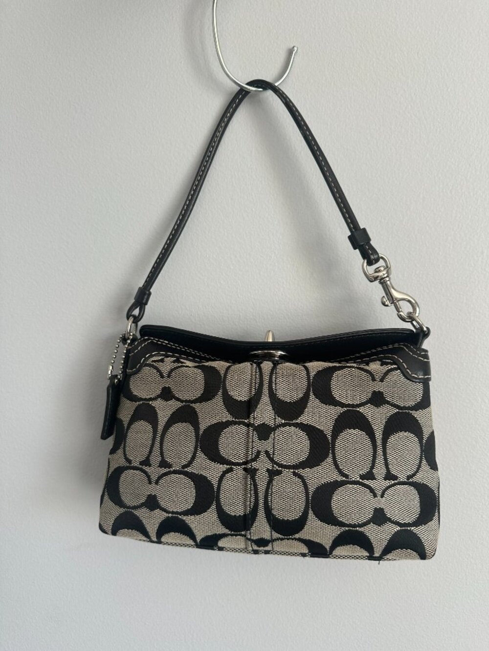 Coach Y2K Signature Jacquard Turn Lock Mini Bag or Wristlet Black & Gray - Picture 2 of 10